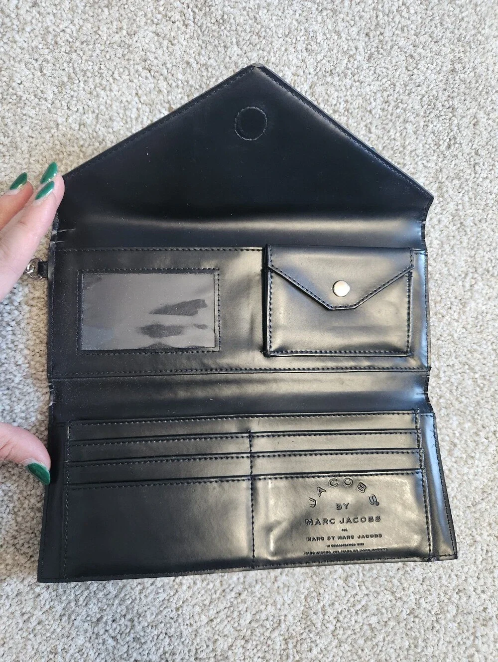 Marc Jacobs Black Leather Envelope Wallet with Card Slots